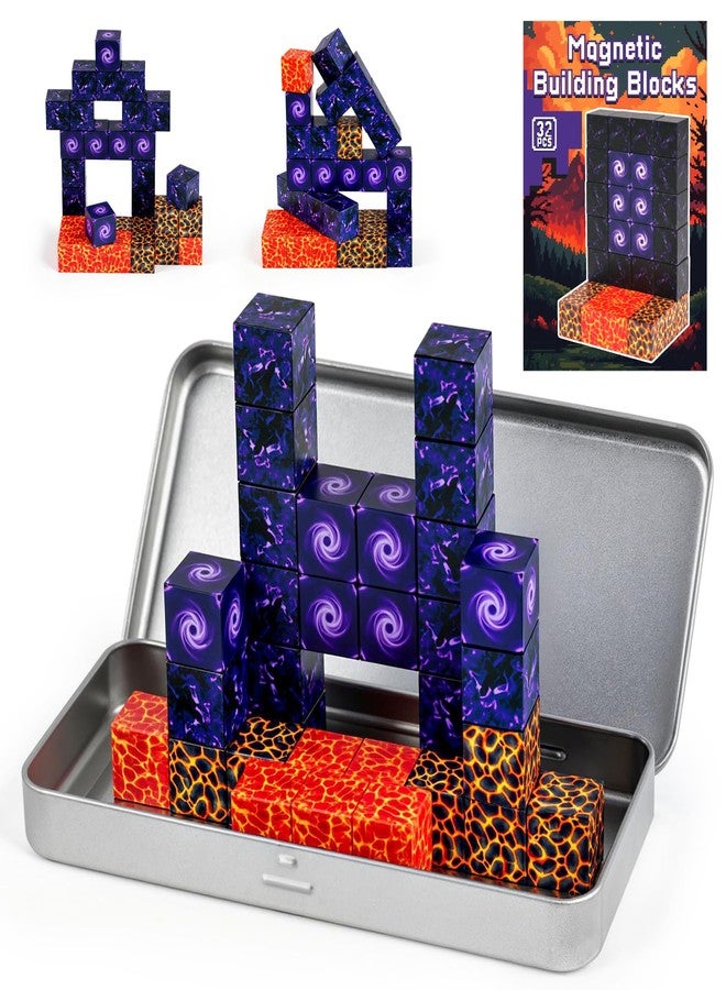3 otters 32PCS Magnetic Building Blocks Portal Travel Set, STEM Magnet Cubes Construction Toys with Metal Box for Kids, Sensory Gifts for Toddler Boys & Girls Christmas Birthday - Image 1